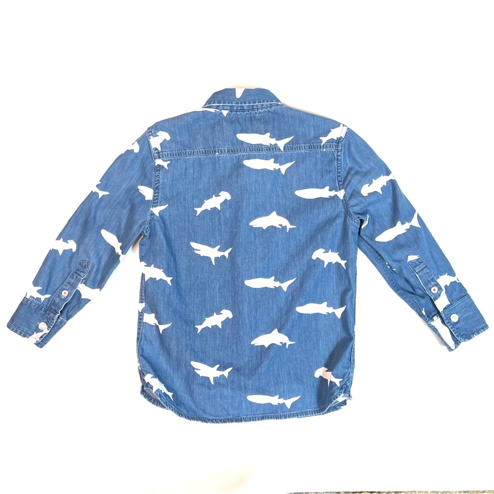 Mini Boden Sharks Button Down Long Sleeve Shirt Size 5-6 Years Old - Picture 2 of 10
